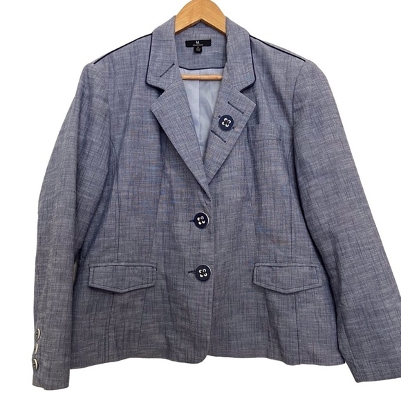 M Collection blazer cotton blend blue vest size 14 denim mix plus size jacket - Picture 1 of 16